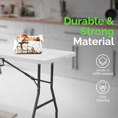 White 6ft Folding Table with Handle | Heavy-Duty Foldable Table | Portable Table for Indoor & Outdoor Use |, alternate view 3