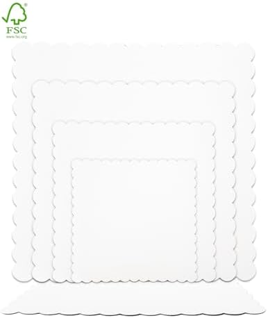 White 8 Inch Wave Cake Boards 160-Packs Squares Base Food-Grade Cardboard Wave Cake Plate(Thinner But Stronger), alternate