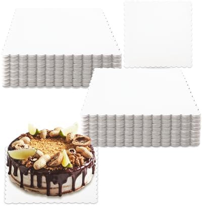 White 8 Inch Wave Cake Boards 160-Packs Squares Base Food-Grade Cardboard Wave Cake Plate(Thinner But Stronger), alternate