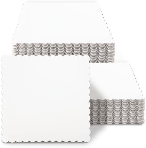 White 9 Inch Wave Cake Boards 15-Packs Squares Base Food-Grade Cardboard Wave Cake Plate(Thinner But Stronger)