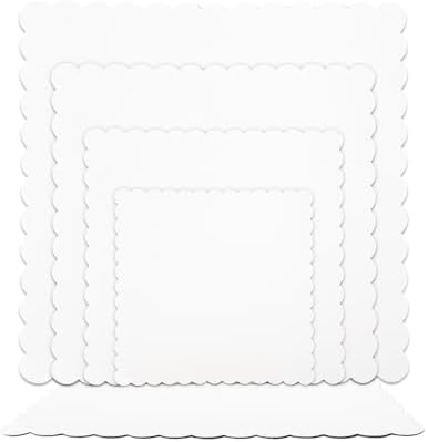 White 9 Inch Wave Cake Boards 15-Packs Squares Base Food-Grade Cardboard Wave Cake Plate(Thinner But Stronger), alternate