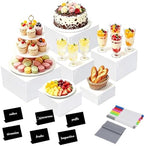White Acrylic Buffet Risers Dessert Table Display Stand with Signs & Marker in White