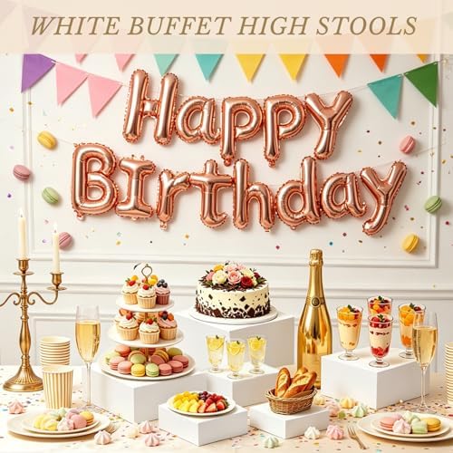 White Acrylic Buffet Risers Dessert Table Display Stand with Signs & Marker in White, alternate view 2