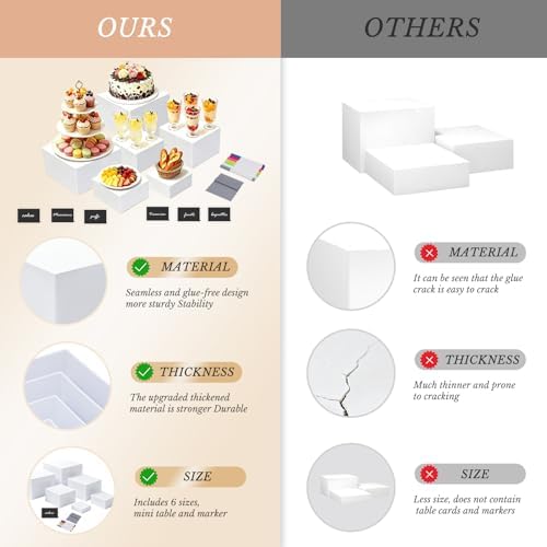 White Acrylic Buffet Risers Dessert Table Display Stand with Signs & Marker in White, alternate view 4