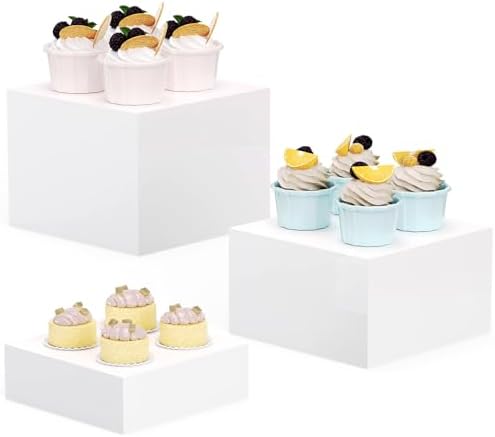 White Acrylic Food Display Risers Boxes Party Wedding Dessert Table Buffet Riser Elevator Riser Tiered Riser