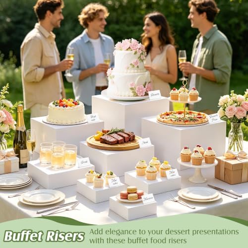 White Acrylic Food Display Stand with Mini Sign, Marker and Serving Tongs, Food Risers for Buffet Table, Party, alternate
