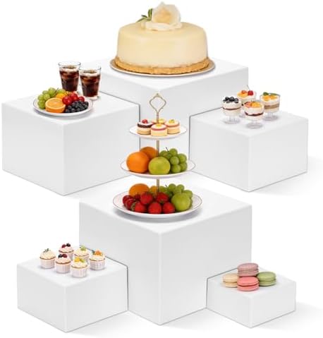 White Acrylic Large Food Risers with Table Sign 6Pcs in White