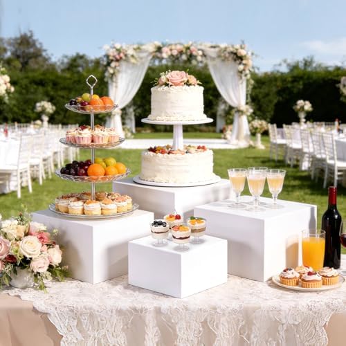 White Acrylic Large Food Risers with Table Sign 6Pcs in White, alternate view 2