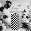 White and Black Checkered Cylinder Pedestal Stand Cover 1 Pcs