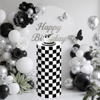 White and Black Checkered Cylinder Pedestal Stand Cover 1 Pcs