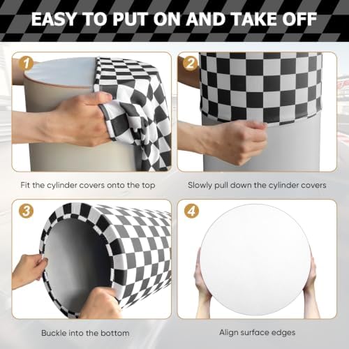 White and Black Checkered Cylinder Pedestal Stand Cover 1 Pcs, alternate view 5