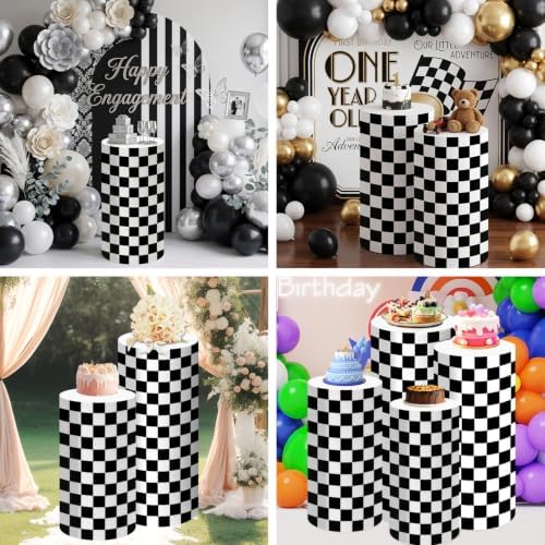 White and Black Checkered Cylinder Pedestal Stand Cover 1 Pcs, alternate view 7
