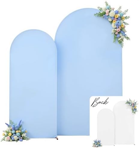 White and Blue Arch Backdrop Cover 7.2FT 6FT Wedding Arch Covers Set of 2 Spandex Fitted Fabric Backdrops