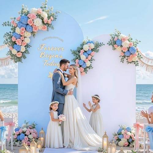 White and Blue Arch Backdrop Cover 7.2FT 6FT Wedding Arch Covers Set of 2 Spandex Fitted Fabric Backdrops, alternate view 2