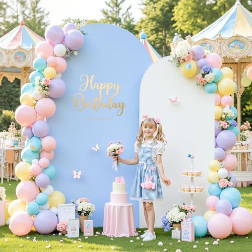 White and Blue Arch Backdrop Cover 7.2FT 6FT Wedding Arch Covers Set of 2 Spandex Fitted Fabric Backdrops, alternate view 3