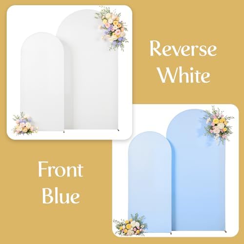 White and Blue Arch Backdrop Cover 7.2FT 6FT Wedding Arch Covers Set of 2 Spandex Fitted Fabric Backdrops, alternate view 5