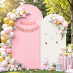 White and Pink Arch Backdrop Cover 7.2FT 6FT Wedding Arch Covers Set of 2 Spandex Fitted Fabric Backdrops
