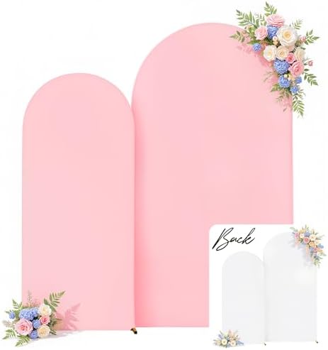 White and Pink Arch Backdrop Cover 7.2FT 6FT Wedding Arch Covers Set of 2 Spandex Fitted Fabric Backdrops, alternate view 2