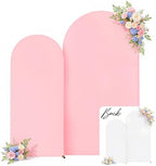 White and Pink Arch Backdrop Cover 7.2FT 6FT Wedding Arch Covers Set of 2 Spandex Fitted Fabric Backdrops, alternate view 2