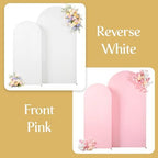 White and Pink Arch Backdrop Cover 7.2FT 6FT Wedding Arch Covers Set of 2 Spandex Fitted Fabric Backdrops, alternate view 5
