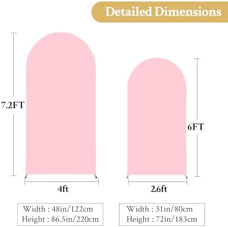 White and Pink Arch Backdrop Cover 7.2FT 6FT Wedding Arch Covers Set of 2 Spandex Fitted Fabric Backdrops, alternate view 7