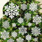 White and Silver Christmas Snowflake Ornaments- 36Pcs Plastic Glitter Hanging Snow Flakes for Christmas Tree