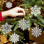 White and Silver Christmas Snowflake Ornaments- 36Pcs Plastic Glitter Hanging Snow Flakes for Christmas Tree, alternate view