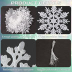 White and Silver Christmas Snowflake Ornaments- 36Pcs Plastic Glitter Hanging Snow Flakes for Christmas Tree, alternate view