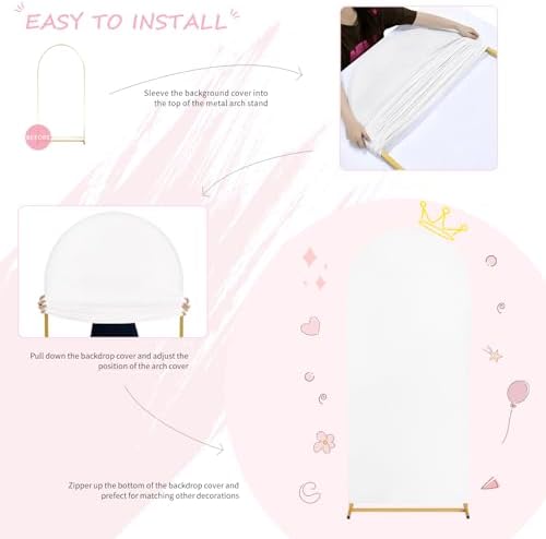 White Arch Backdrop Cover Spandex Fitted 5FT White Halloween Arch Covers in 2.2ftx5ft in White, alternate view 2