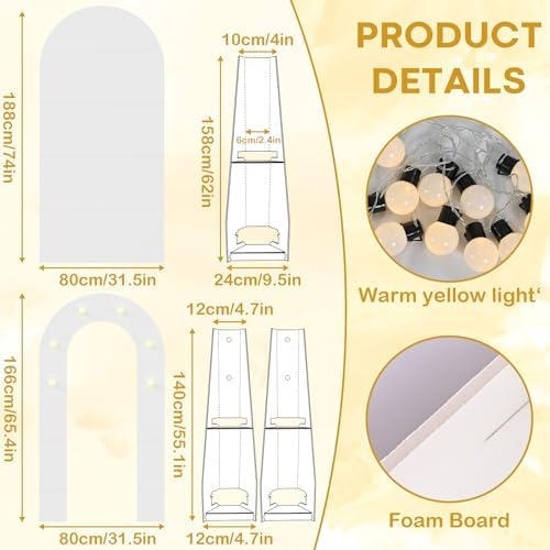 White Arch Backdrop Stand with Lights for Wedding and Birthday Decorations, alternate view 2
