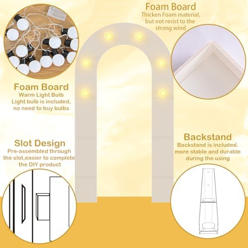 White Arch Backdrop Stand with Lights for Wedding and Birthday Decorations, alternate view 5