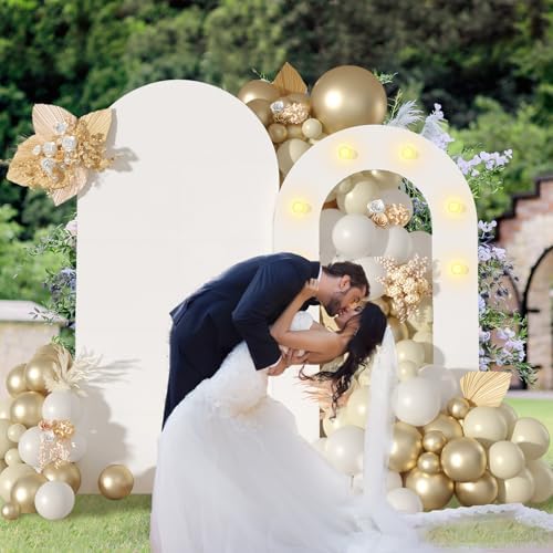 White Arch Backdrop Stand with Lights for Wedding and Birthday Decorations, alternate view 6