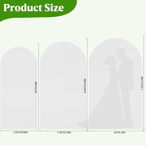 White Arch Covers Set of 3-7.2FT 6.6FT 6FT, Spandex Opaque, alternate view 2