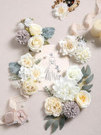 White Artificial Flowers Combo Box Set Fake Flowers Bulk Flower Leaf with Stems for DIY Wedding Bouquets, alternate view 2