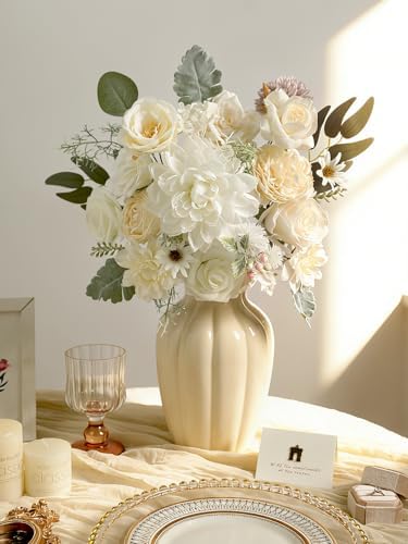 White Artificial Flowers Combo Box Set Fake Flowers Bulk Flower Leaf with Stems for DIY Wedding Bouquets, alternate view 5