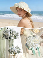 White Artificial Flowers Combo Box Set Fake Flowers Bulk Flower Leaf with Stems for DIY Wedding Bouquets, alternate view 6