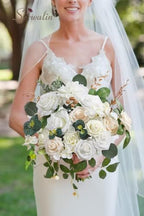 White Artificial Flowers, Silk Rose Flowers for Wedding Decor in A Secret Garden, alternate view 3