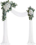 White Artificial Wedding Arch Flowers Kit (Pack of 3) with 26Ft White Shiny Arch Draping Fabric for DIY Wedding
