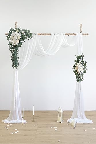 White Artificial Wedding Arch Flowers Kit (Pack of 3) with 26Ft White Shiny Arch Draping Fabric for DIY Wedding, alternate