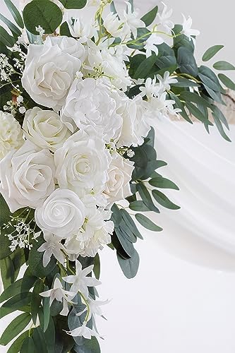 White Artificial Wedding Arch Flowers Kit (Pack of 3) with 26Ft White Shiny Arch Draping Fabric for DIY Wedding, alternate