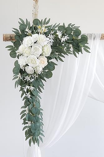 White Artificial Wedding Arch Flowers Kit (Pack of 3) with 26Ft White Shiny Arch Draping Fabric for DIY Wedding, alternate