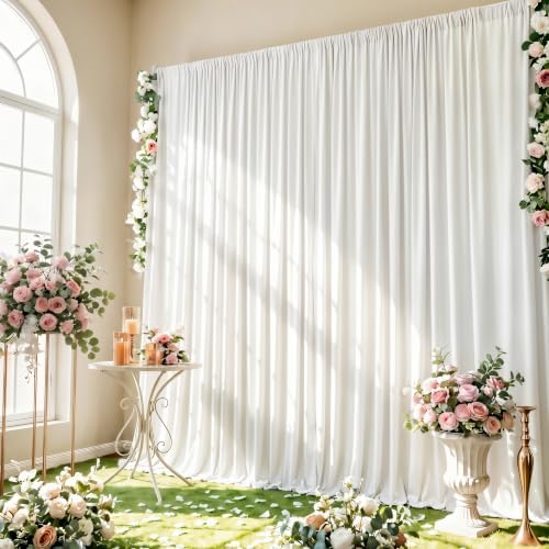 White Backdrop Curtain - 10x10FT Back Drop Curtains for Parties Wrinkle-Free Soft Polyester Photo Backdrop