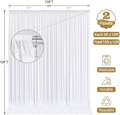 White Backdrop Curtain 10x10ft - Wrinkle Free Polyester Photo Curtain Backdrop Wedding Back Drop Fabric Drapes, alternate