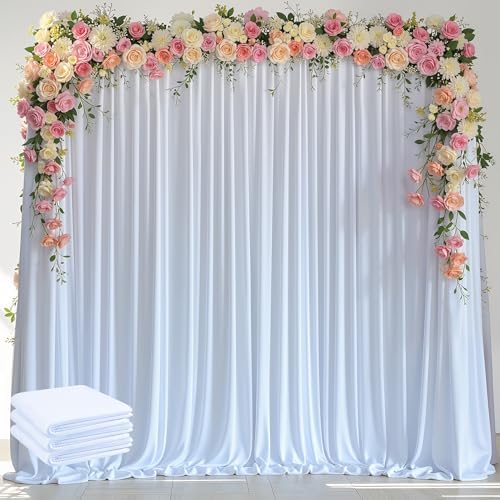 White Backdrop Curtain Drapes for Parties, 3Pack 10x8FT in (3 Pack)10FTx8FT in White