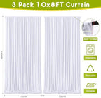 White Backdrop Curtain Drapes for Parties, 3Pack 10x8FT in (3 Pack)10FTx8FT in White, alternate view 2