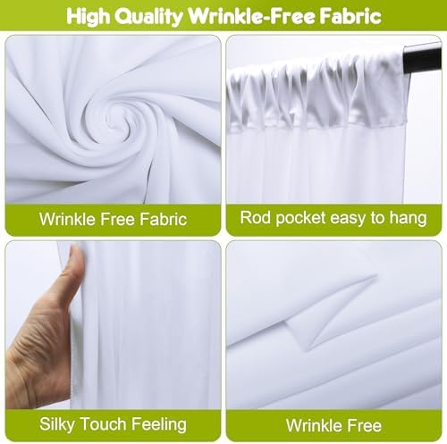 White Backdrop Curtain Drapes for Parties, 3Pack 10x8FT in (3 Pack)10FTx8FT in White, alternate view 4