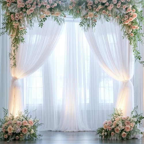 White Backdrop Curtain for Parties 10 ft x 10 ft Sheer Tulle Backdrop Drapes for Wedding Ceremony Birthday Baby, alternate