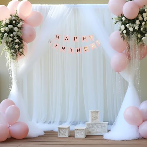 White Backdrop Curtain for Parties 10 ft x 10 ft Sheer Tulle Backdrop Drapes for Wedding Ceremony Birthday Baby, alternate
