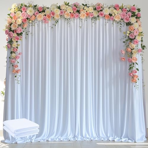 White Backdrop Curtain for Parties Backdrop Drapes, 2Pack 10x8FT in (2 Pack)10FTx8FT in White