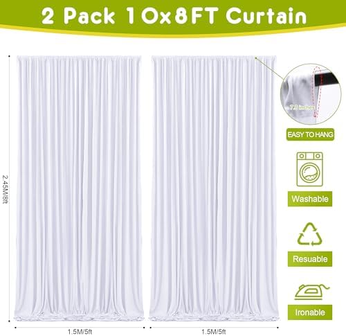 White Backdrop Curtain for Parties Backdrop Drapes, 2Pack 10x8FT in (2 Pack)10FTx8FT in White, alternate view 2